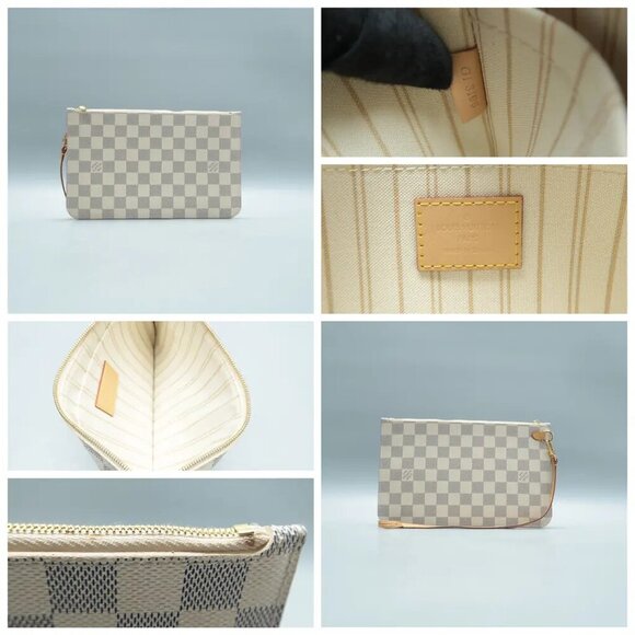LOUIS VUITTON Neverfull MM White W/P Damier Azur Canvas Shoulder Bag 1632-101824 - Picture 9 of 12